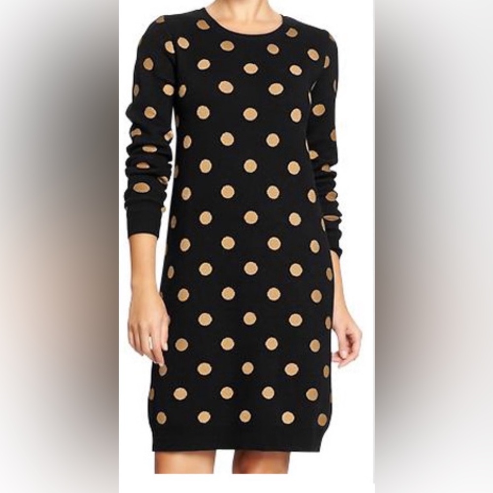 Old Navy‎ Polka Dot Sweater Dress - Black with Brown Dots Size M